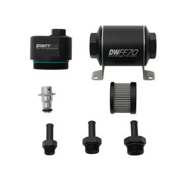 DWFFR-X 70mm Billet Fuel Filter Regulator 10 Micron with 3/8in Fittings DeatschWerks