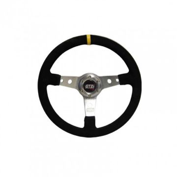 GT2I Race Suede Steering Wheel Dished 75 (Suede + Silver Spoke)