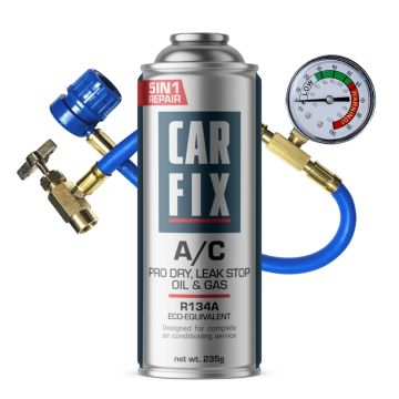 CarFix 5in1 Nachfüllmittel für R134a Klimaanlagen 235ml + Füllschlauch mit Manometer