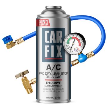 CarFix 5in1 Nachfüllmittel für R1234yf Klimaanlagen 235ml + YF Schlauch mit Manometer