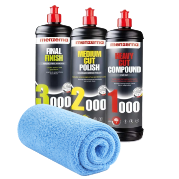 MENZERNA Politur Set 1000 2000 3000 3x250ml mit Mikrofasertuch Lackkorrektur