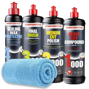 MENZERNA Polishing Compound Set 1000 2000 3000 + Sealing Wax Protection 4x250ml + Microfibre Cloth Paint Correction and Protection