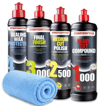 MENZERNA Polishing Compound Set 1000 2500 3000 + Sealing Wax Protection 4x250ml + Microfibre Cloth Paint Correction Kit