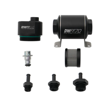 DWFFR-X 70mm Billet Fuel Filter Regulator 10 Micron with 5/16in Fittings DeatschWerks