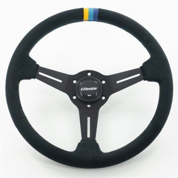 GReddy Sports "Standard Type" Steering Wheel (47 mm Dish), Black Suede, Black Spokes - 340 mm